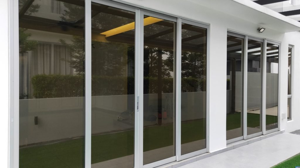 Home Window on sliding glass doors in the back of a home